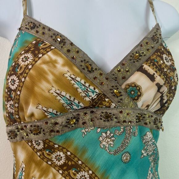 La Belle Teal and Cream Midi Dress - Picture 3 of 10